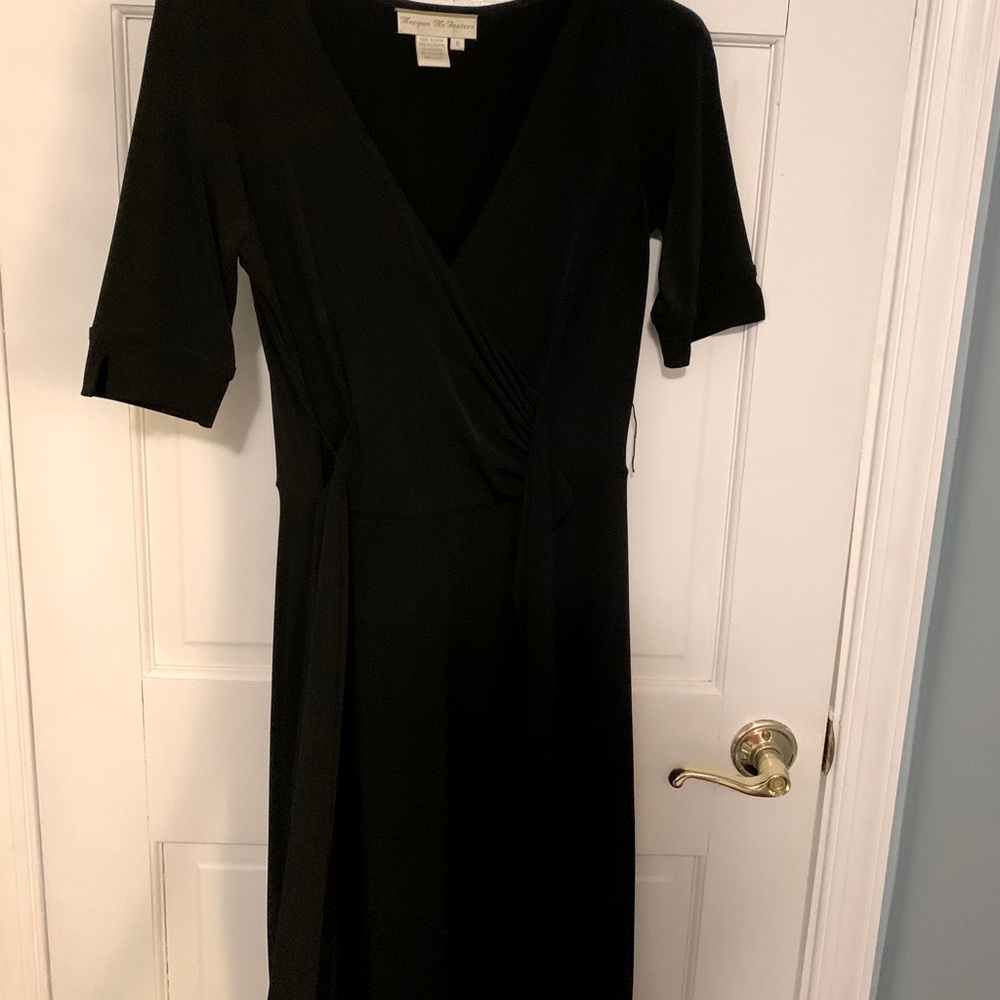Black elbow sleeve  wrap dress. Tie waist